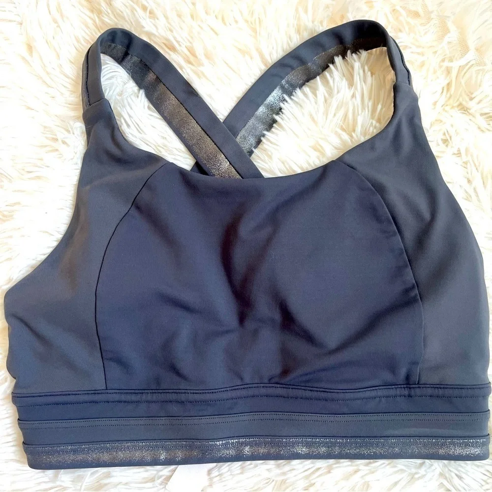 Lululemon Power Position Sports Bra Size 4 Gray Silver Metallic - Picture 1 of 8